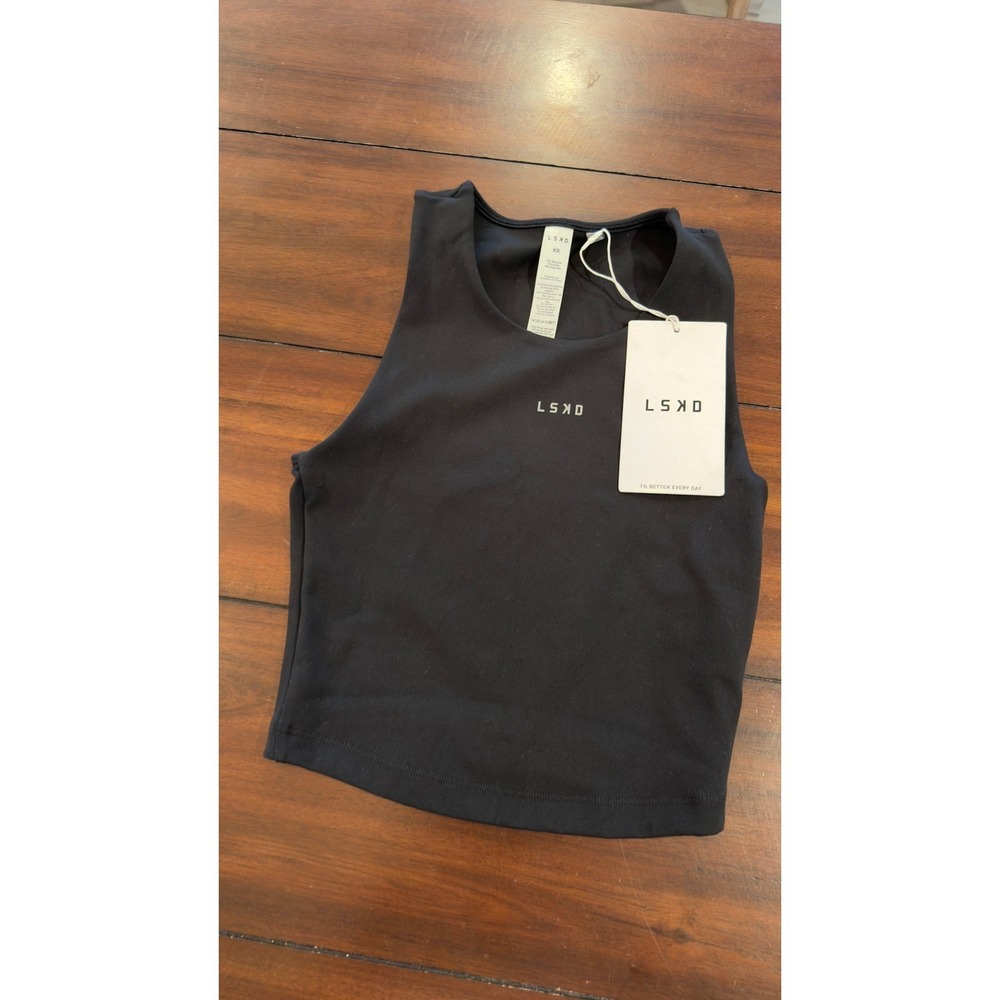 LSKD Base Tank Black XS Women Racerback Cropped Performance Training Top NEW NWT